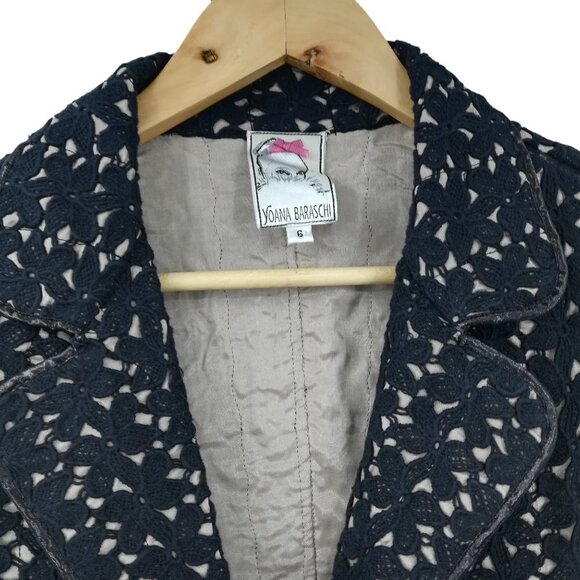 Yoana Baraschi Crochet Lace Structured Jacket Blazer Size 6 Lined 3/4 Sleeve - Picture 2 of 13